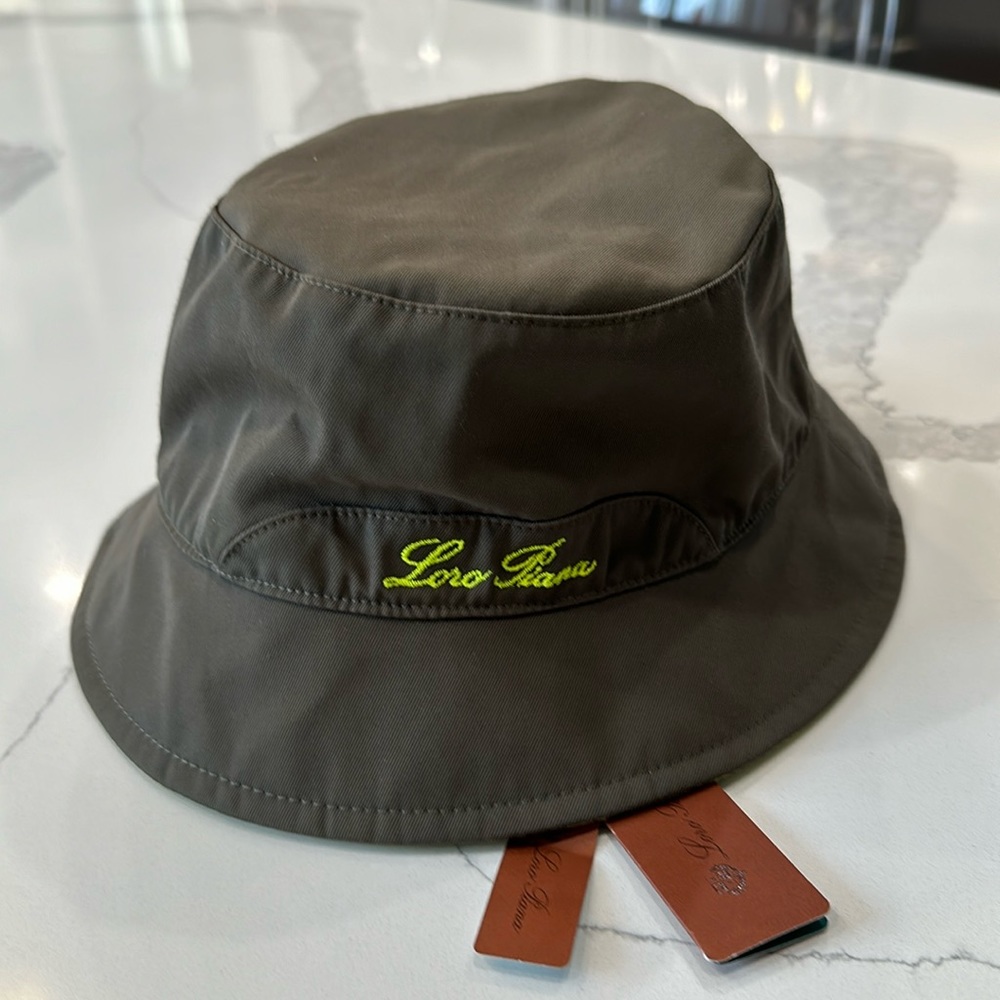 Loro Piana Bucket Hat Grey with Green Lettering